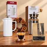 Coffee gift hamper- Stainless Steel Grinder, La Cafetière  ,glass and coffee