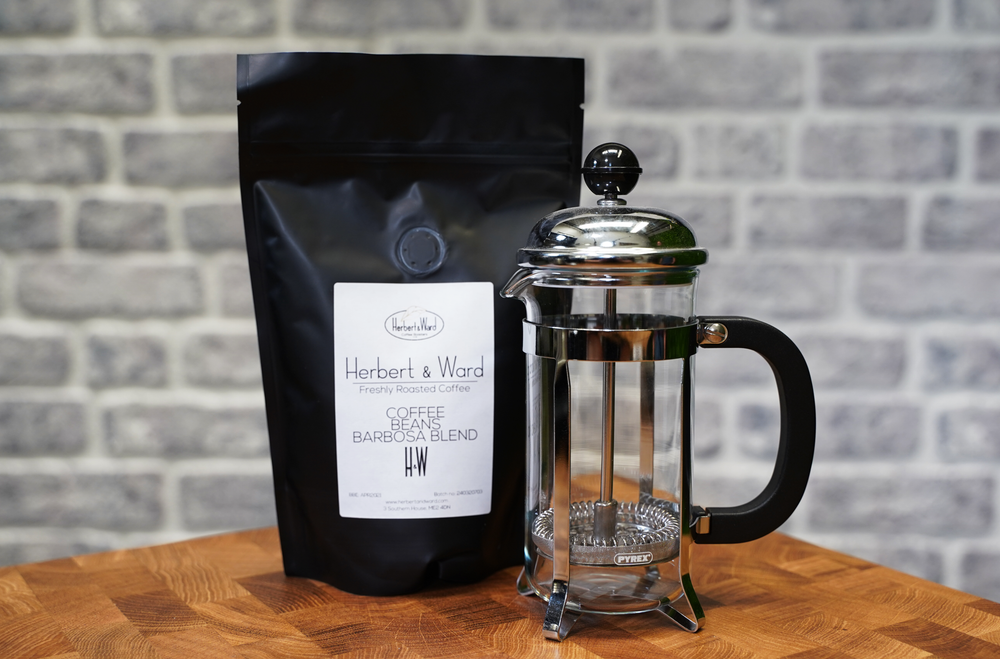 2 cup chrome cafetiere and bag of Herbert and Ward signature cafetiere ground coffee - Herbert & Ward Ltd